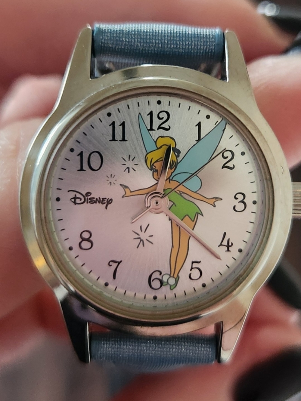 Disney Silver Stainless Steel Watch Back with Light Blue Strap